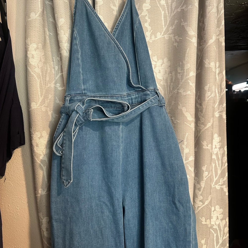 Fashion Nova Light Blue Denim halter Overalls